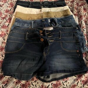 No Boundaries Women's Jean Shorts - Dark Blue, Light Blue, Tan, White all 5